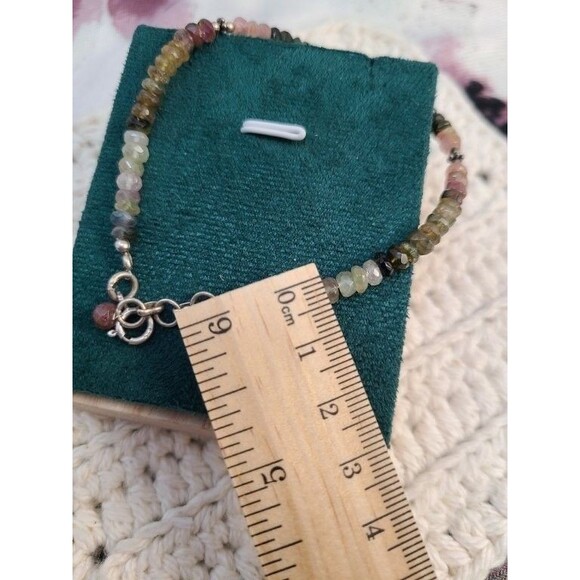 Watermelon Tourmaline Bracelet 925 Sterling Silver 7.5–8" Faceted Beads Handmade - Picture 6 of 9